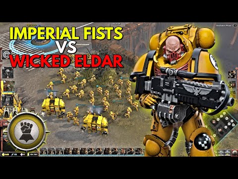 Epic Warhammer 40K Battle: Imperial Fists Space Marines VS Wicked Eldar | Massive 3v3 Gameplay