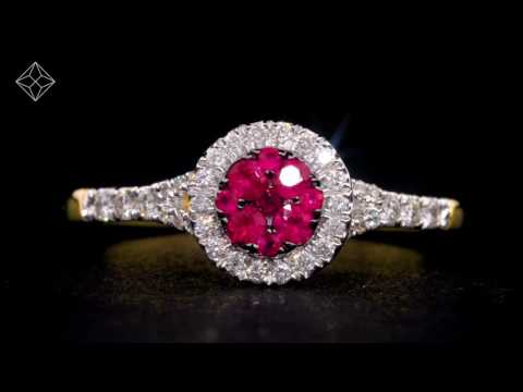 RUBY AND DIAMOND HALO CIRCLE RING 18K GOLD - ASTERIA COLLECTION - FT96 T