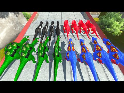 Speed Race 4 Superman T-rex VS 4 Hulk Spino VS 4 Flash Triceratops VS 4 Venom Carcharodontosaurus