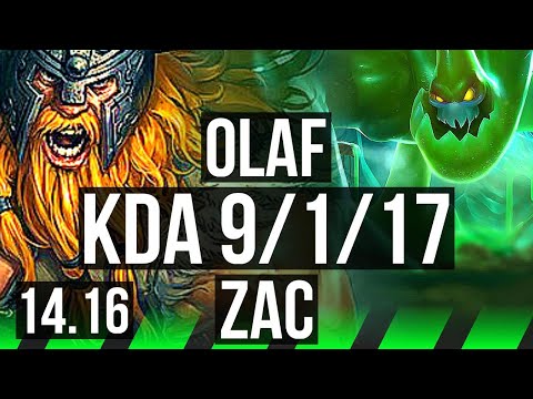 OLAF vs ZAC (JGL) | 9/1/17, 78% winrate, Godlike | EUW Master | 14.16