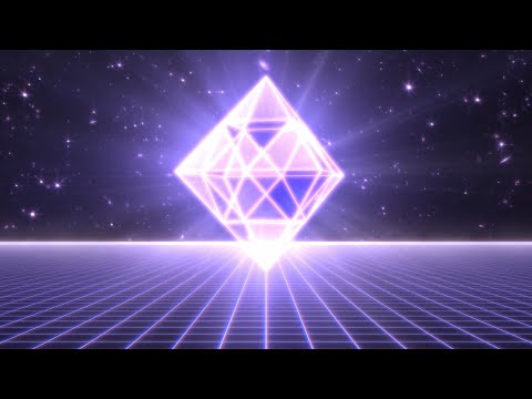 Futuristic Synthwave Neon Geometric 3D Shape Floating Over 80s Grid 4K DJ Visuals Loop Background
