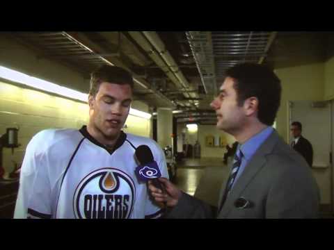 Gene Principe interviewing Taylor Hall, playing center 1st time - Oilers at Dallas 01-11-2011