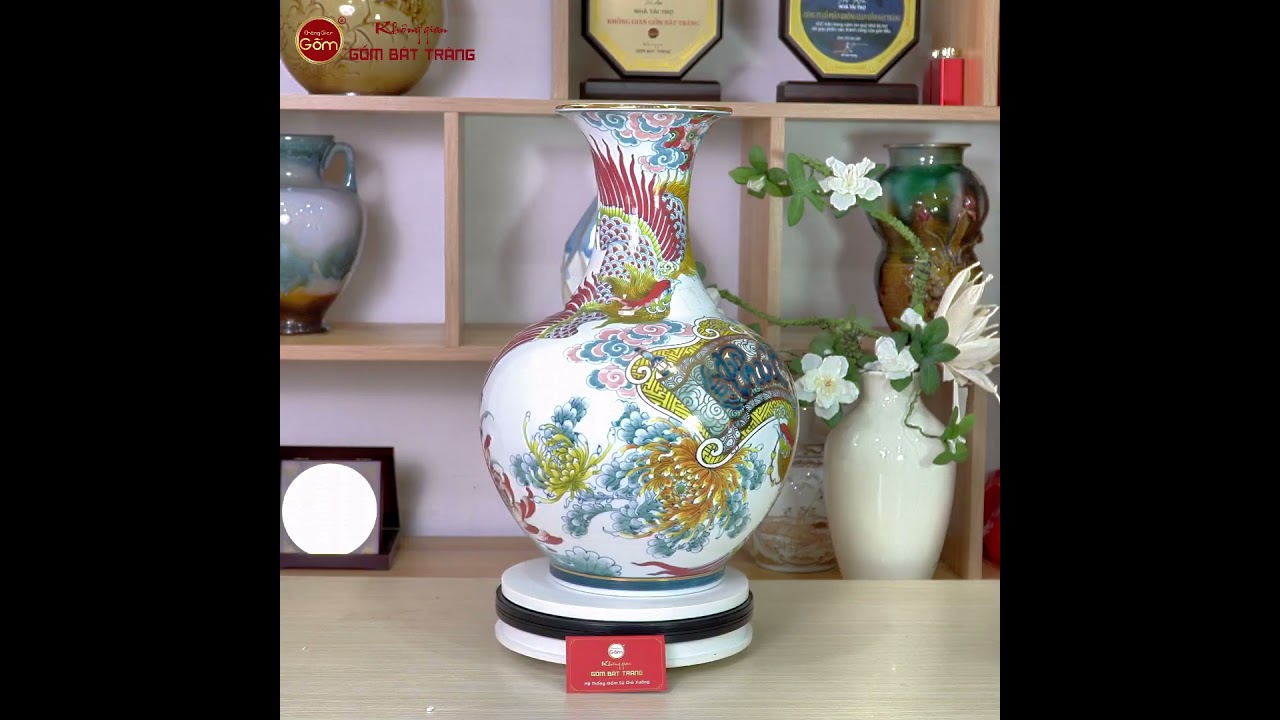 Tỏi Bình Vẽ Vàng Song Phụng Triều Phúc Tứ Hoa Phú Quý
