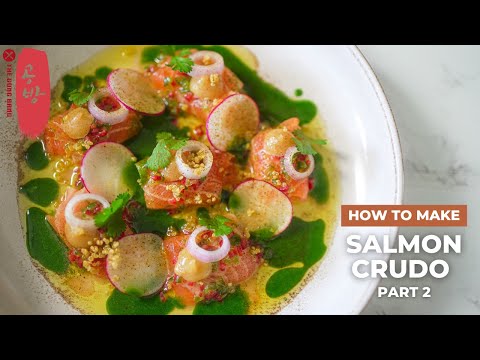 Salmon Crudo with Chili Vinaigrette, Cashew Nut Puree, Crispy Quinoa and Arugula Puree!