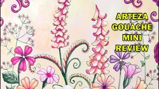 Trying Arteza Gouache in Ivy and the Inky Butterfly Coloring Book by Johanna Basford