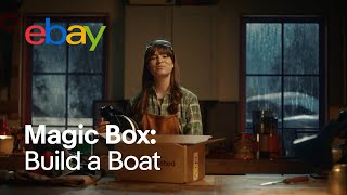  Woman pulls parts of a boat out of a magic box