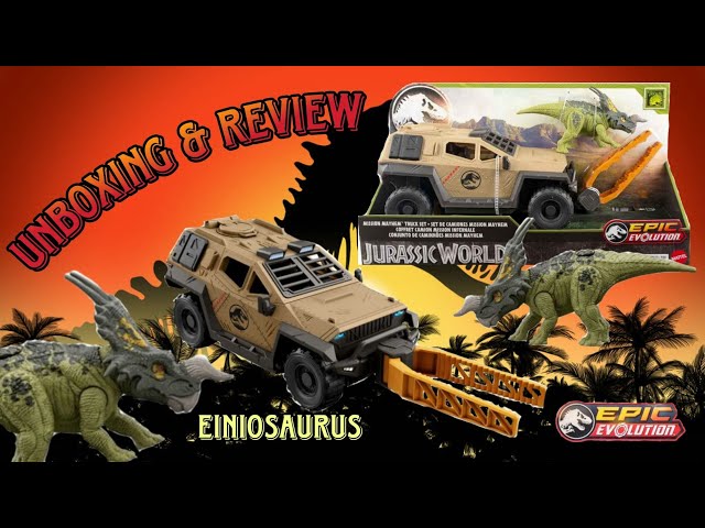 Vídeo relacionado con Mattel Jurassic World Truck & Einiosaurus - Juego de figuras de acción de dinosaurio con función de giro y rollo, vehículo Mission Mayhem