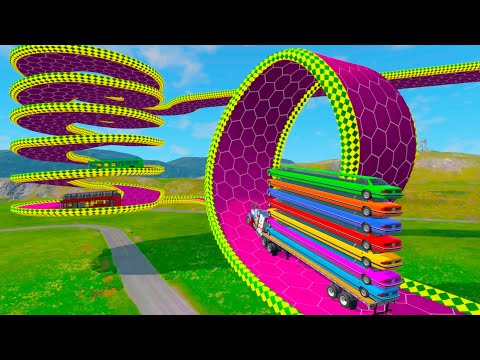 Truck vs Loop bridge and Cars vs Suspension Bridge Over Lava River