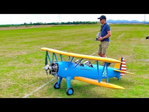 AMAZING BIG RC BOEING STEARMAN SCALE MODEL BIPLANE FLIGHT DEMONSTRATION
