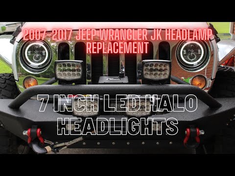 7 Inch LED Halo Headlights with Amber Turn Signal & White DRL 2007-2017 Jeep Wrangler