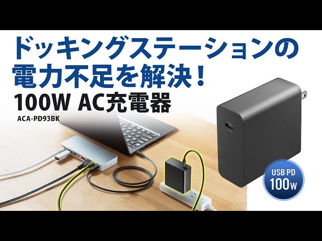 ACA-PD93BK / USB PD対応AC充電器（PD100W・Type-Cケーブル付き）