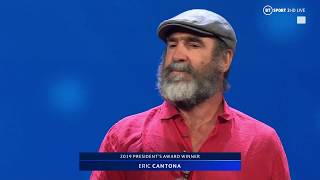 Eric Cantona gives a bizarre yet brilliant speech after picking up UEFA President