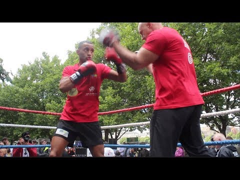 GREAT TECHNIQUE! - KID GALAHAD HITS THE PADS W/ TRAINER DOMINIC INGLE @ PUBLIC WORKOUT