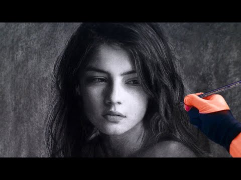 Wistful Girl Charcoal Portrait Drawing