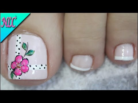 DISEÑO DE UÑAS PARA PIES FLOR Y FRANCES – FLOWERS NAIL ART – FRENCH NAIL ART – NLC