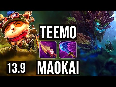 TEEMO vs MAOKAI (TOP) | 8/0/6, 2.7M mastery, Legendary, 300+ games | KR Master | 13.9