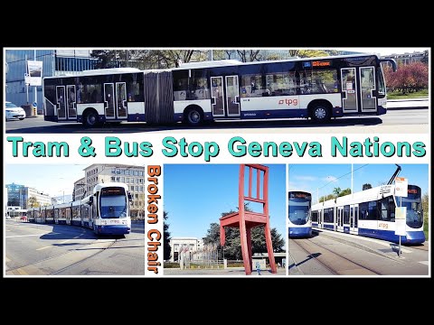 Broken Chair & Tram und Bus Station Geneva Nations, Stadt Genf, Schweiz 2021
