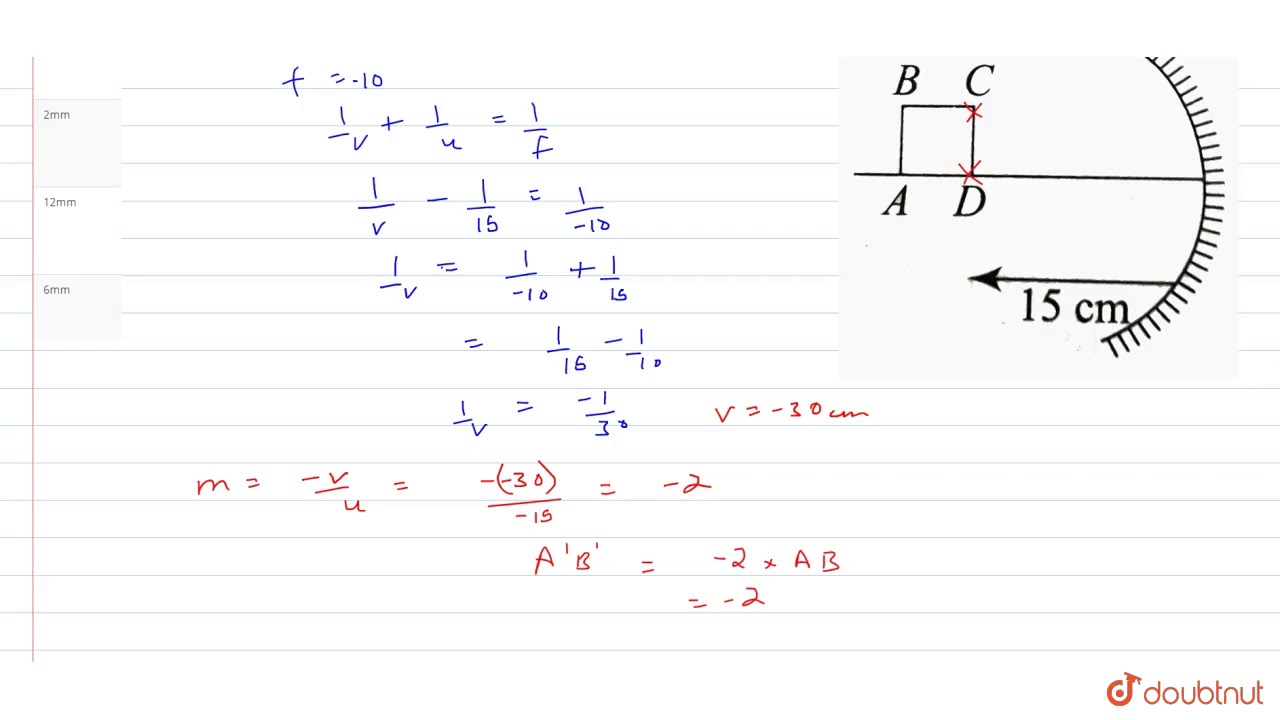 A square ABCD of side 1mm is kept at distance 15cm in front of the concave mirror as shown in Fi...