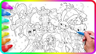 Coloring Pages The AMAZING DIGITAL CIRCUS - Celebration / Coloring characters from digital circus