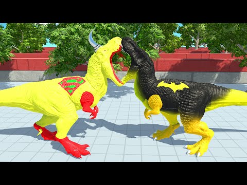DINOSAUR SUPERMAN T-REX vs T-Rex Vang vs SPIDERMAN SPINO DEATH RUN - Animal Revolt Battle Simulator
