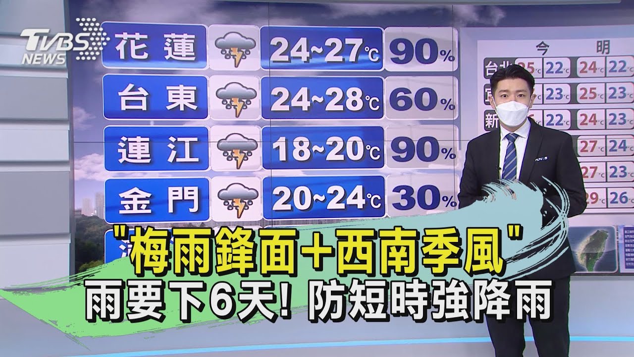 「梅雨鋒面+西南季風」雨要下6天! 防短時強降雨