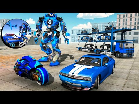 Us Police plane robot car bike- Transporter games, robot car bike gameplay