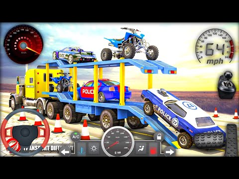 US Police Car and Bike Transporter Truck-Helicopter Multi Level Car Driver -AndroidGamePlay #3