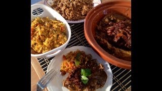 Kenya Meets Morocco (Kenyan Chicken Curry, Kenyan sauteed cabbage meets couscous and Tfaya)