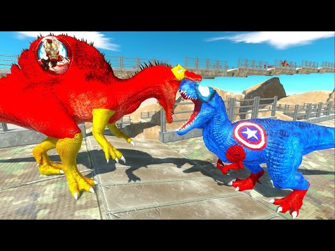 IRON MAN SPINOSAURUS MOUNTAIN DEATH FALL - Animal Revolt Battle Simulator