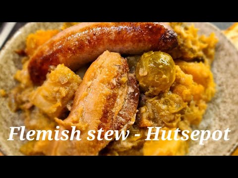 Flanders famous stew hutsepot, stoemp, with cabbage, sausages and pork belly