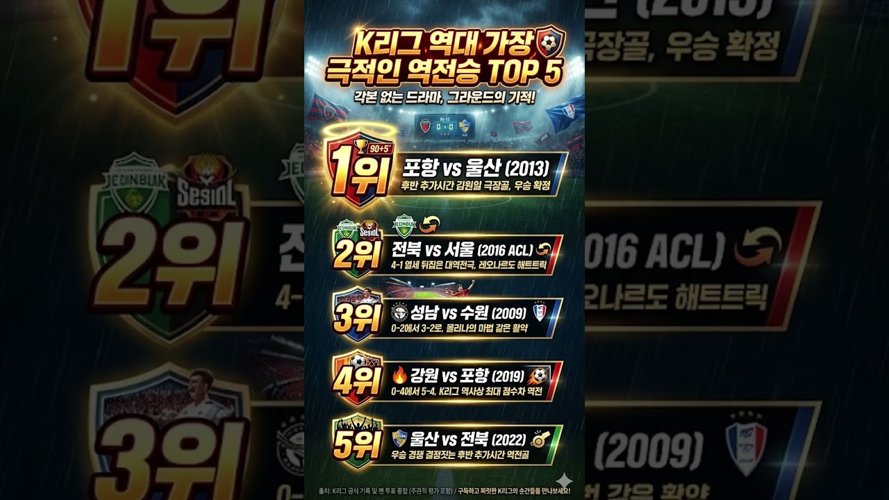각본 없는 드라마! K리그 역대급 '극장골' 대역전 경기 TOP 5 ⚽️???? #shorts