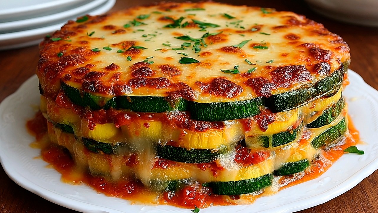 Baked Zucchini with Tomato Sauce and Cheese Crust by Frische Rezepte — recipe photo
