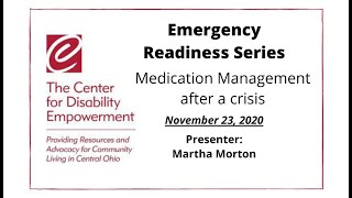 Emergency Readiness Series- Medication Management The Center for Disability Empowerment