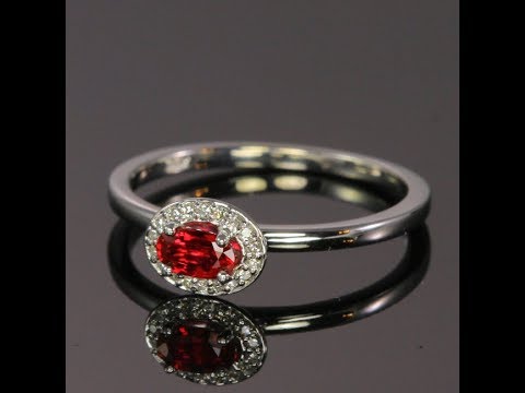 14K White Gold Ruby Ring  with Halo of Diamonds