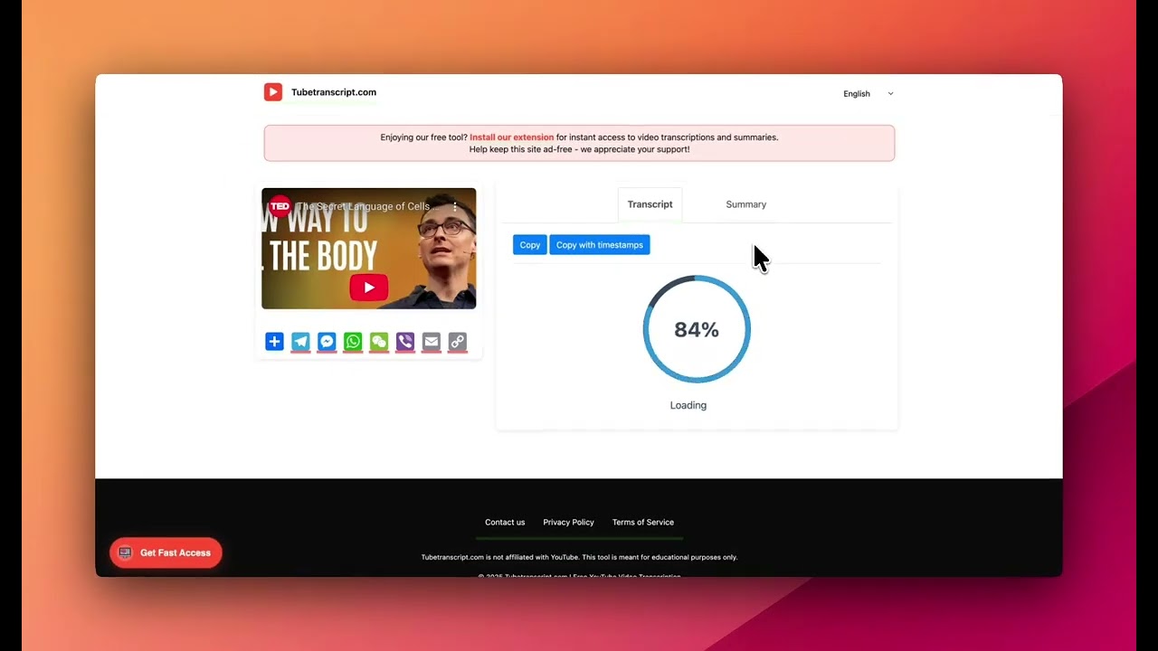 Tubetranscript demo video
