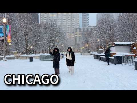 Chicago 6AM Snowfall Walk ❄️ Downtown 4K Snow Walking Tour On Sunday | December 7, 2025 | 4K 60fps