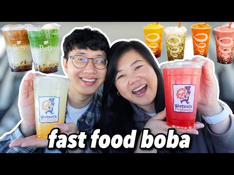 Trying NEW FAST FOOD BOBA DRINKS! (Jamba Juice, Peet's Coffee, Wetzel's Pretzels) ft. Bird