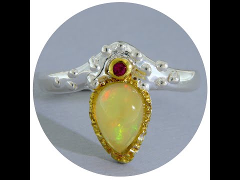 Inel Argint 925 Accente Aurite Opal Granat Naturale - Stralucire si Vitalitate