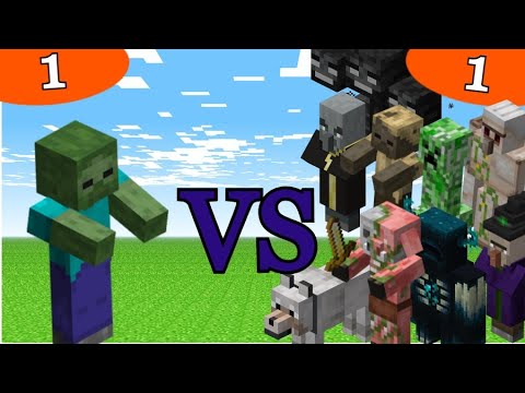 Zombies VS All Mobs (One Each) |Who will win??? | V1| Minecraft Mobs War |