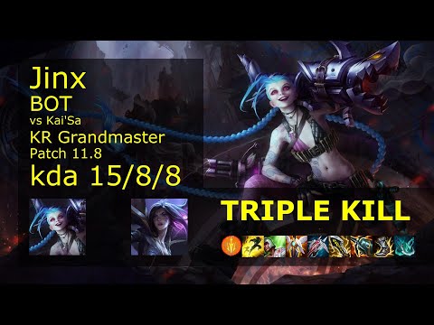Jinx ADC vs Kai'Sa - KR Grandmaster 15/8/8 Patch 11.8 Gameplay // [롤] 징크스 vs 카이사