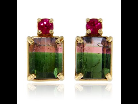 Cercei Aur 14k Turmalina Watermelorn Pepene Verde Rubin Naturale - Stralucire si Rafinament