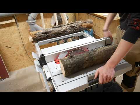 Was tun mit kleinen Baumstämmen? Schneide sie einfach zu Bretter!