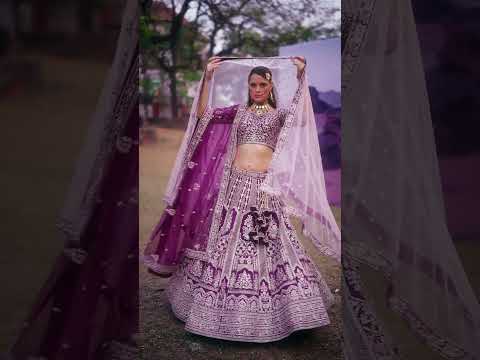 Purple Pure silk Moti, Sequins embroidery Semi-Stitched Bridel Lehenga choli & Dupatta