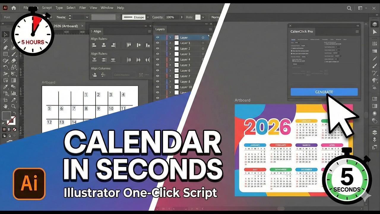 How to Make a Calendar in Adobe Illustrator in SECONDS (Automated Script) 🚀#CalendarDesign #tutorial