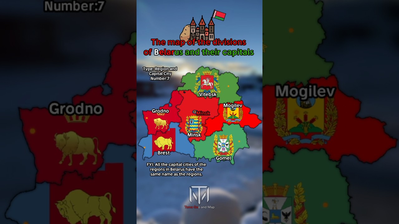 The map of the divisions of Belarus and their capitals
