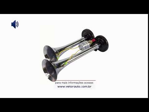 OUÇA O SOM DA BUZINA VT043 - BUZINA 2 CORNETAS CROMADA 12V VETOR