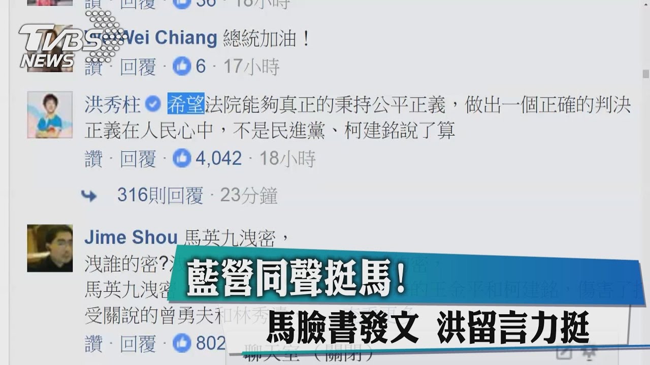 藍營同聲挺馬!馬臉書發文 洪留言力挺