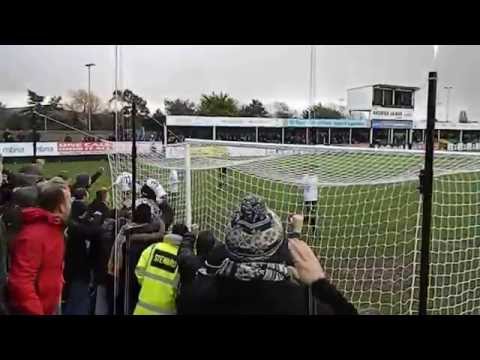 Fans celebrate Rhyl's 2nd goal v Prestatyn Welsh Premier Football Wales