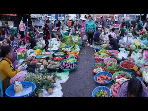 Market Lifestyle In ChbarAmpov Phnom Penh Cambodia: Fresh Fruit, Vegetable & More Food On The Street