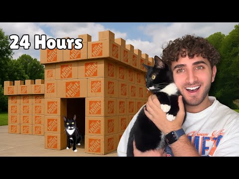 24 Hours in the WORLD BIGGEST Cardboard Box with my Cat...